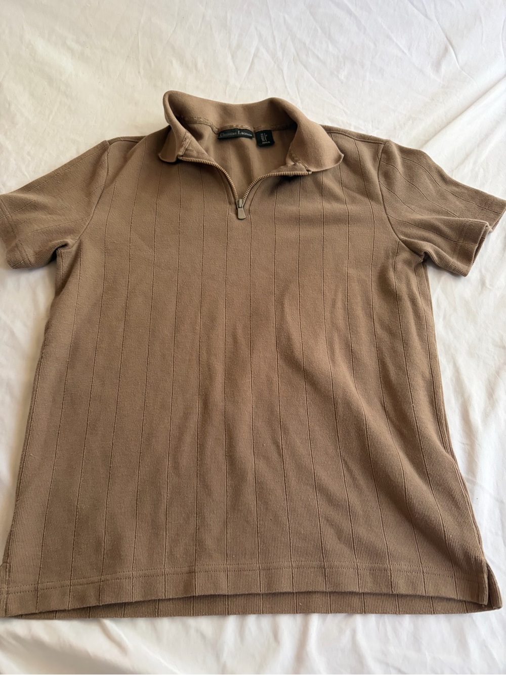 Christian Lacroix Short-Sleeve Quarter-Zip Polo in Tan Size S